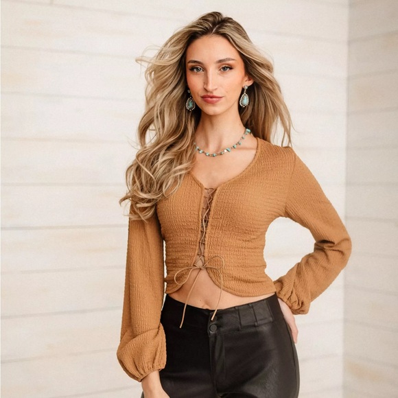 Lace Up Textured Top - Picture 2 of 3